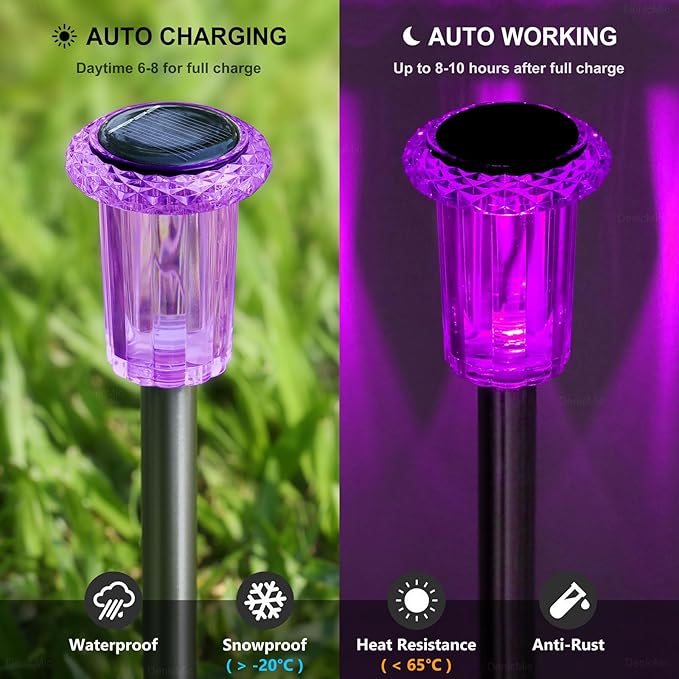 Halloween Solar Lights Outdoor 15 Pack Solar Pathway Lights Outdoor Halloween Decorations Waterproof Yard Lighting for Driveway Garden Walkway Path Landscape Lawn (Purple)
