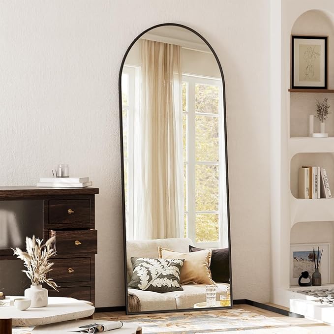Arched Full Length Mirror, 64" x 21" Arch Floor Mirror with Stand, Full Length Wall Mirror Hanging or Leaning Arched-Top Full Body with Stand for Bedroom, Dressing Room, Black
