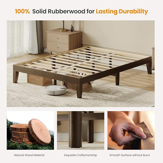 Full Size Wood Platform Bed Frame, 12 Inch Solid Wood Bed Frame with Wooden Slats, No Box Spring Needed, Easy Assembly,Espresso