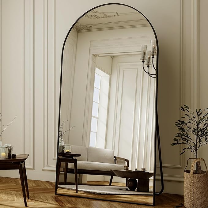 86"x40" Arched Full Length Mirror Floor Mirrors with Aluminum Alloy Frame Free-Standing Wall Mounted Floor Mirrors or Large Dressing Mirror, Black Mirror Full Length