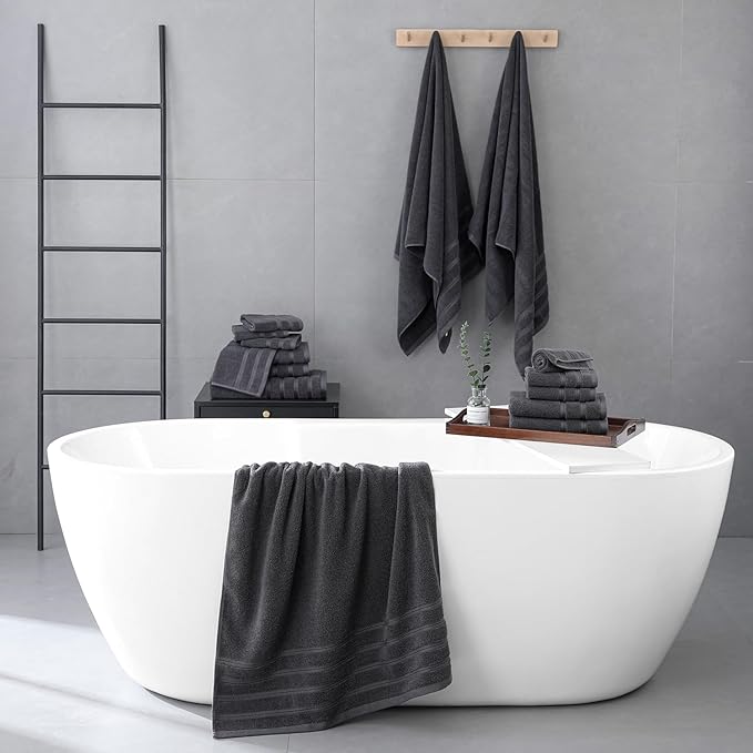 16-Piece Bath Towels Set, 100% Cotton Thick Soft Highly Absorbent Durable, Quick Dry, Bathroom Towels Set (4 Bath Towels, 4 Hand Towels, 8 Washcloths) - Perfect for Daily Use