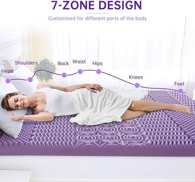 MUXHOMO 3 Inch 7-Zone Cal King Mattress Topper, Egg Crate Foam Mattress Topper Cal King Size for Back Pain, Lavender Cooling Gel Infused Bed Pad, CertiPUR-US and Oeko-TEX Certification (83"×71")