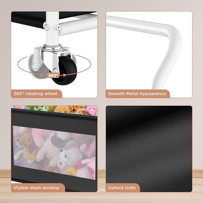 KEEGH Extra Large Toy Box for Kids with 360° Rotating Wheels, Heavy Duty Toy Chest for Boys and Girls, Toy Storage Organizer for Kids, Toy Bins for Living Room, Nursery, Bedroom(Black)