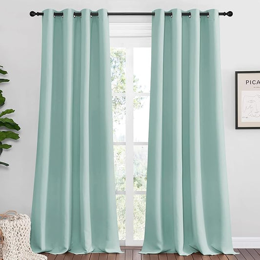 NICETOWN Aqua Blue Blackout Curtains - 120" Long for Office, Dining Room, Guest Room - 55" Wide by 120" Long, 2 Pieces - Sound Reducing, Heat and Cold Block Curtain Panels for Modern Decor