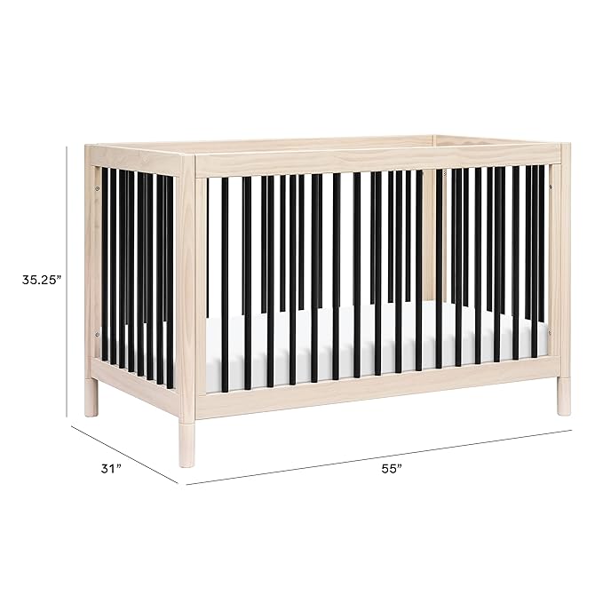 Babyletto Gelato 4-in-1 Convertible Crib with Toddler Bed Conversion in Washed Natural and Black, Greenguard Gold Certified