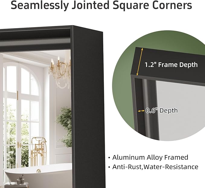 32”x 24” Black Bathroom Mirrors for Over Sink, Rectangle Mirror, Modern Farmhouse Decor, Metal Framed, Tempered Glass, Vanity Mirrors for Wall Mounted (Horizontal/Vertical)