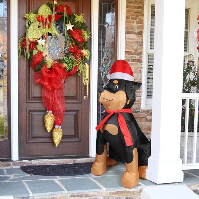 Outdoor Indoor Christmas Inflatable LED Lighted Rottweiler Dog Blow Up Holiday Yard Decoration