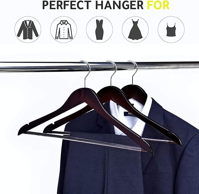 90 Quality Wooden Hangers - Slightly Curved Mahogany Hanger - Solid Wood Coat Hangers with Stylish Chrome Hooks - Heavy-Duty Clothes, Jacket, Shirt, Pants, Suit Hangers