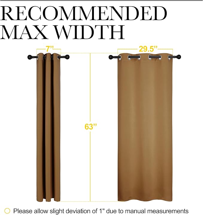 NICETOWN Sleek Blackout Curtains 63 inches Length for Small Windows, Noise Reducing and Block Draft Panels for Door Doorway Laundry Office Luxury Decor Theme (2 Panels, Gold Brown, W34 x L63 -Inch)