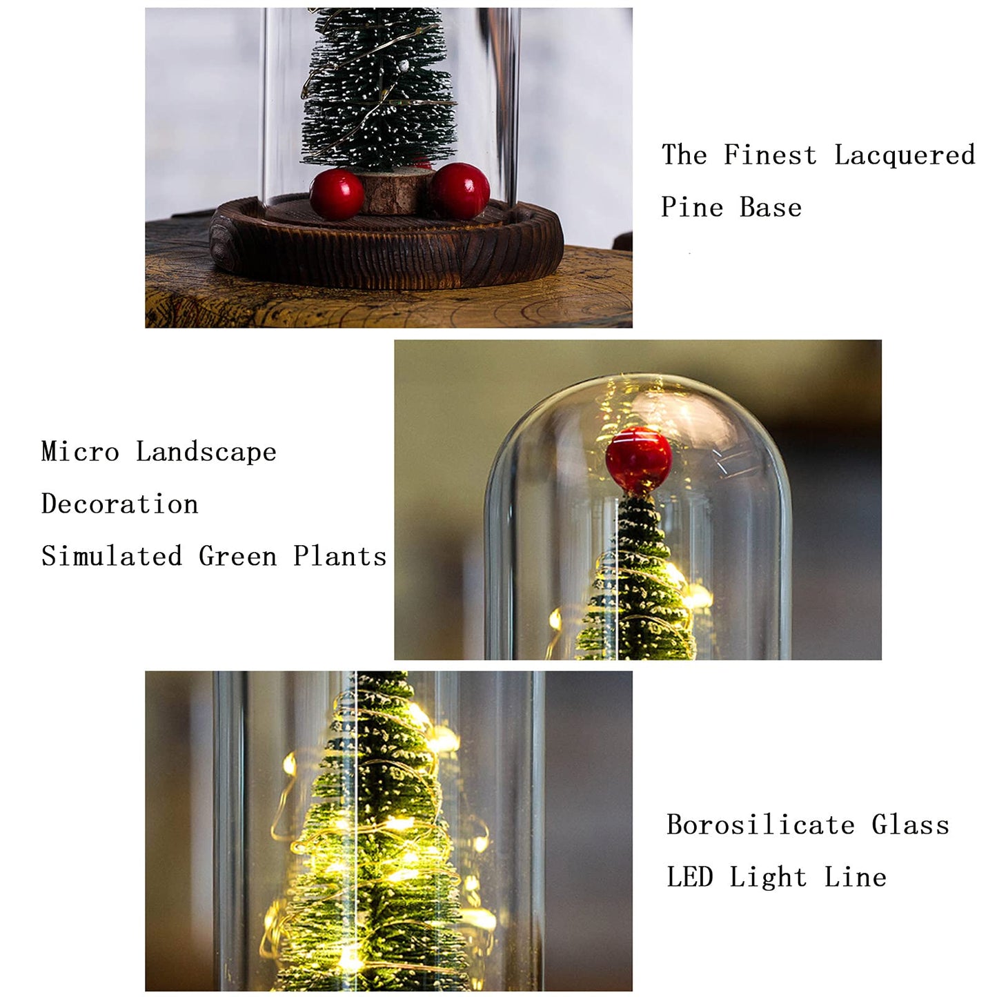 Linsiter LED Christmas Tree in Glass Dome, Mini Christmas Tree Creative Table Decoration Unique Gift for Home Indoor Tabletop Xmas Decor, Birthday Christmas Xmas Gifts Present