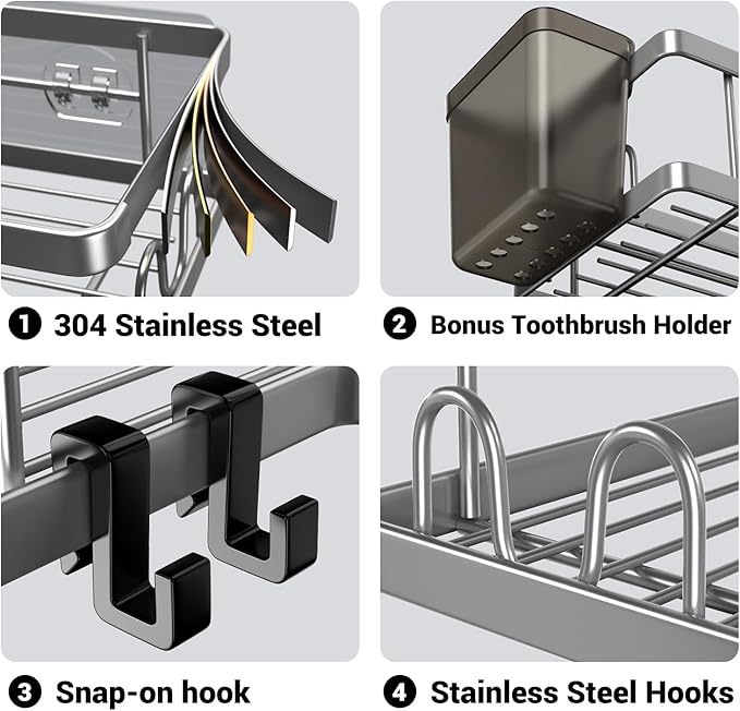 Corner Shower Caddy Bathroom Organizer: AKTECKE 2 Pack Adhesive Shelf Decor- No Drilling Stainless Steel Storage Rack with Hooks and Toothpaste Holder - Accessories Stuff