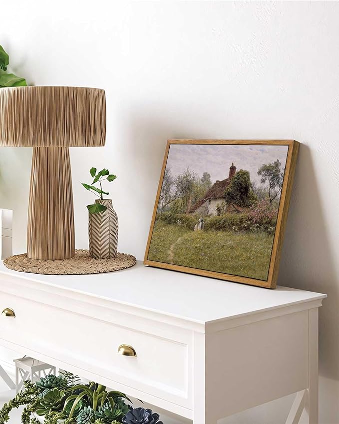 InSimSea Framed Canvas Wall Art Vintage Decor, Landscape Wall Art Prints, Old Cottages Countryside Landscape Wall Art, Rustic Farmhouse Wall Decor for Bedroom Living Room, Retro Room Decor, 9"x11"