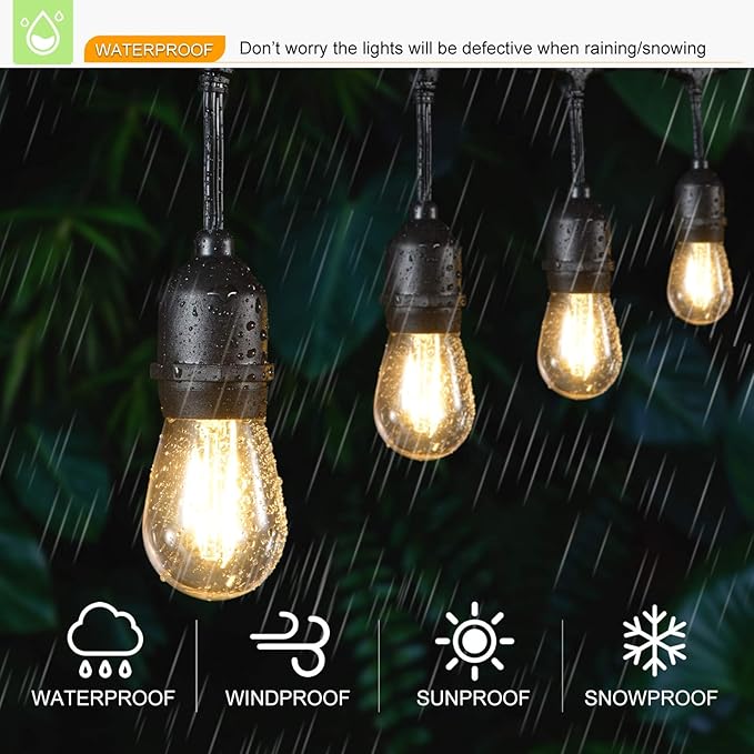 S14 LED String Light Bulbs, Shatterproof Outdoor String Replacement Light Bulbs, 1 Watt LED Edison Bulbs Equal to 11W Incandescent, 2200K Warm White, E26 Medium Base, 15 Pack