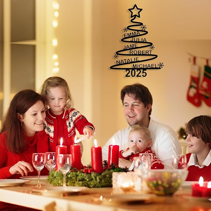 Personalized Christmas Tree Metal Sign, Custom Signs Outdoor Metal Wall Decor, Merry Christmas Tree Signs Wall Decoration for Home Living Room, Bedroom, Office, Garden, Porch