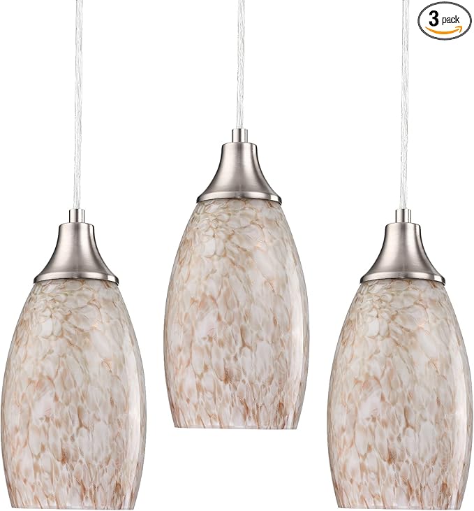 Milk Mini Glass Pendant Lights,Blown Art Glass Pendant Hanging Light Fixtures Kitchen Island Pendant Lamp Shade with Brushed Nickel Finish for Bar Counter,Hallway,Dining Room-3Pack