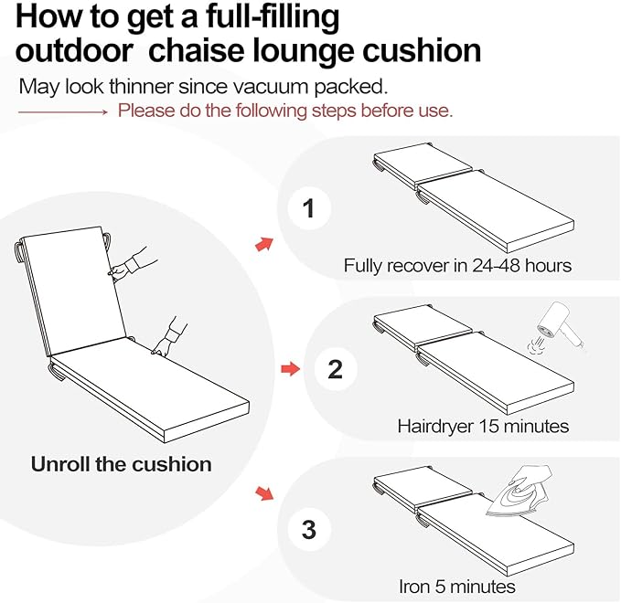 Crestlive Products Chaise Lounge Cushions Set of 2, Outdoor Cushions for Patio Furniture, Water Resistant Lounge Chair Cushion for Pool, Deck, Lawn, 72''L x 21''W, Red White Stripe