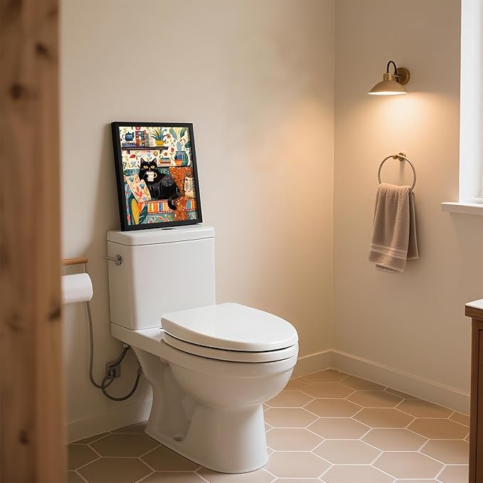 Framed Vintage Cat Canvas Wall Art, Funny Pink Animal Reading Books Painting Picture Print, Cute Kitten Lovers Aesthetic Wall Decor for Nursery Girls Room Bedroom Kids Room 10''L x 8''W