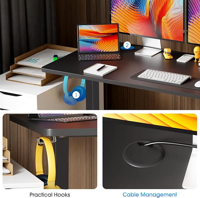 PayLessHere 48 Inch Electric Standing Desk Computer with Large Space and Headphone Holder Office Lifting 2 Memory Function for Bedroom Meeting Room,Black