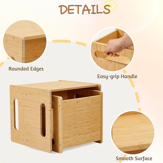 Montessori Table and Chair Set,Bamboo Wood Weaning Table and Chair Set,Kids Montessori Furniture for Reading,Dining,Playing