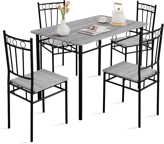 Kitchen Dining Table Set for 4, 5-Piece Kitchen Table Set,Dining Room Table Sets,Rectangular Kitchen Table Set with 4 Chairs for Small Space, Dinette,Apartment,Rustic Grey