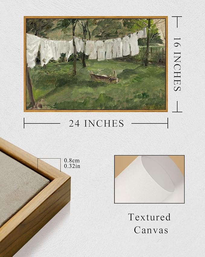 InSimSea Framed Wall Art for Living Room for Living RoomVintage Laundry Room Art Print Antique Oil Painting Country Landscape Vintage Wall Art Canvas for Bathroom Bedroom Office Gallery 16x24in