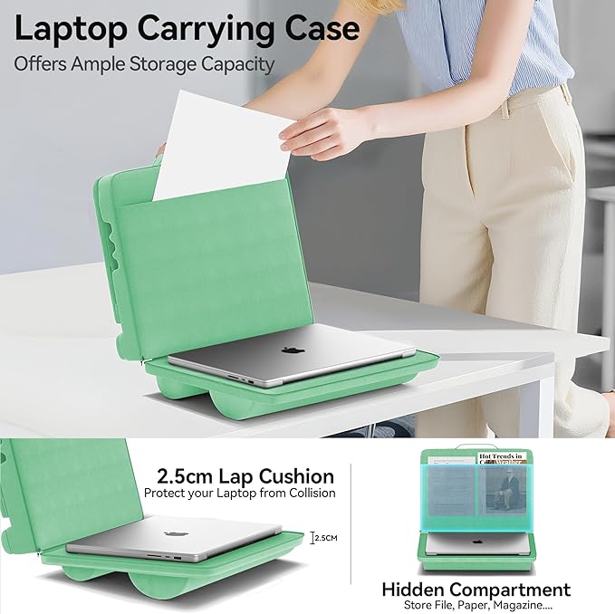 Laptop Lap Desk with Cushion, Adjustable Lap Desk Pillow with Storage, Portable Lap Table for Adults Student, Laptop Stand for Bed Office College Dorm Home Room Couch, Fit Up to 14.9" PC Tablet, Green