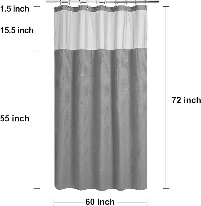 N&Y HOME 60 Inch Waffle Weave Shower Curtain with Snap-in Fabric Liner & 12 Metal Hooks Set - 60" x 72" Shower Stall Size, Hotel Style & Mesh Top Window, Machine Washable - Gray, 60x72