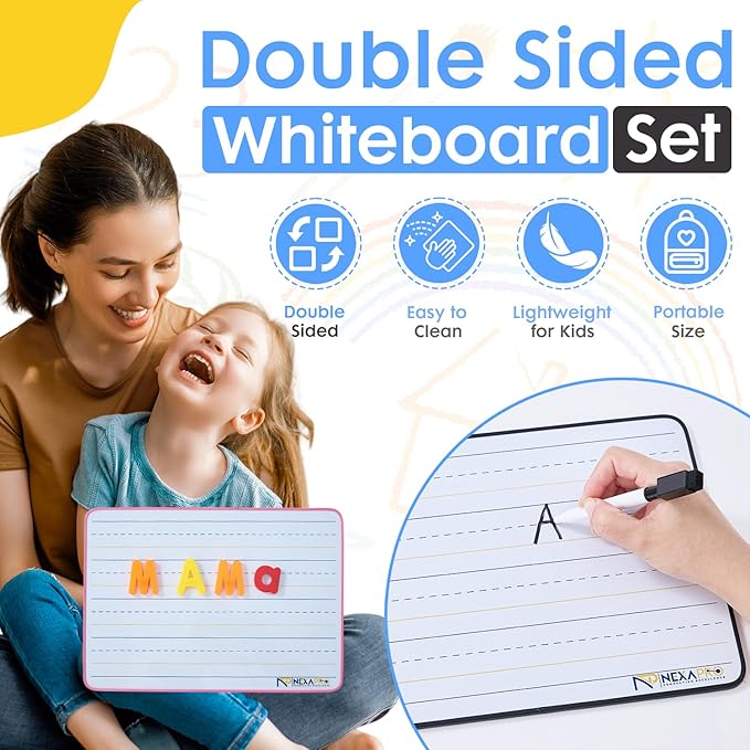 5 Pack Dry Erase Board 9x12 Magnetic Double-Sided Whiteboard for Kids, Marker Board with Markers, Small White Board for Students,Classroom Use,78Pieces Magnetic Letters Numbers & Educational Gifts