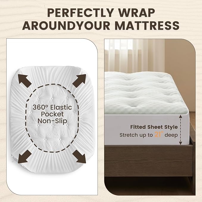 QUIETSEA Reversible Short Queen Mattress Topper Egg Crate Memory Foam Mattress Topper, Bamboo Viscose Mattress Pad Short Queen, Noiseless Waterproof Mattress Cover with Deep Pocket up to 21", 60"x75"