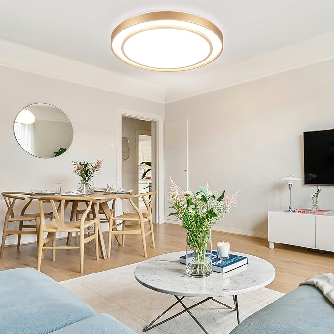 20 inch Flush Mount Ceiling Light Fixture LED 36W, Gold Dimmable Fixture Ceiling Mount Overhead, Modern Close to Ceiling Light 5CCT for Living Room,Kitchen, Bedroom