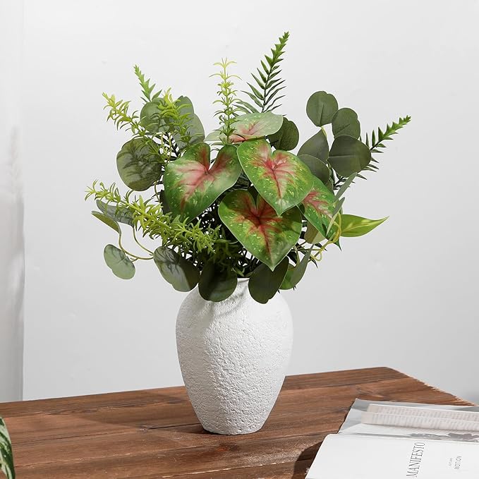 Rustic Ceramic Vase for Home Decor – 2PCS 6.7" Small Decorative Matte White Vases for Dried Flowers, Pampas Grass, Faux Plants – Modern Farmhouse Boho Table Centerpiece