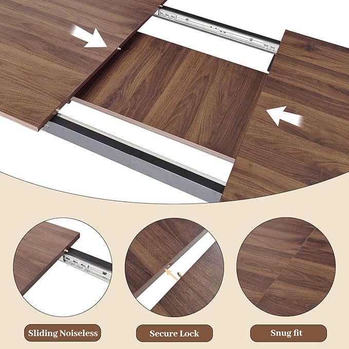 63"- 78.7" Extendable Dining Table Set for 6, Modern Kitchen Table with 6 Dining Chairs, Thickened Expandable Wooden Table with Metal Legs for Dining Room, Kitchen