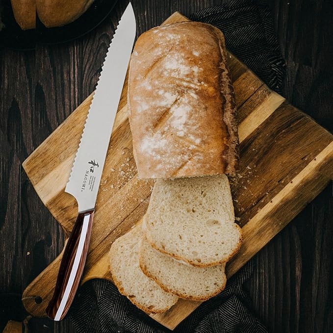 NAGOMI] 8 inch Serrated Bread Knife, Stainless Steel HRC58 Ultra-sharp Serrated Blade Bread Knife For Homemade Bread | Black Stylish Gift Box