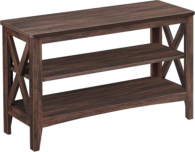 VASAGLE, Entryway Storage Bench, 2-Tier Shoe Rack, 11.8 x 31.5 x 18.9 Inches, Holds up to 300 lb, Farmhouse Style, for Living Room, Bedroom, Maroon Brown ULSB053K51