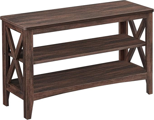 VASAGLE, Entryway Storage Bench, 2-Tier Shoe Rack, 11.8 x 31.5 x 18.9 Inches, Holds up to 300 lb, Farmhouse Style, for Living Room, Bedroom, Maroon Brown ULSB053K51