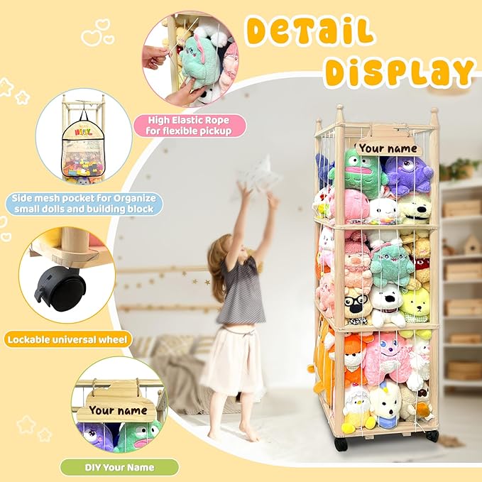 Stuffed Animal Storage Zoo Stuffed Animal Organizer, Wood Stuffed Animal Holder, Large Stuffed Animal Storage, Stuffed Animal Cage for Play Room Nursery Bedroom