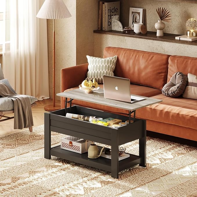 WLIVE Coffee Table, 39" Lift Top Coffee Table with Hidden Compartment and Storage Shelf for Living Room,Greige