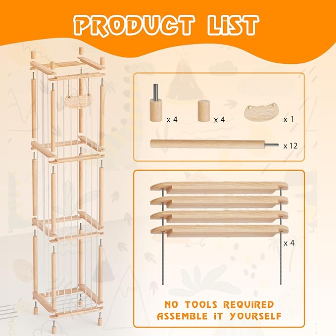 Stuffed Animal Storage , Wooden Stuffed Animal Storage with High Elastic Rope, Large Stuffed Animal Zoo 51" for Nursery Playroom Bedroom (varnish color)