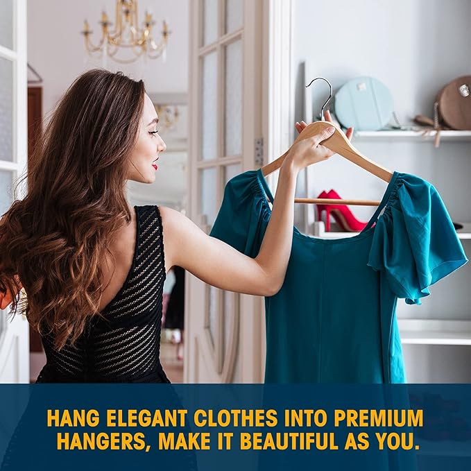 Wooden Hangers - 30 Pack Solid Wood Clothes Hangers with Bar for Closet (Natural)