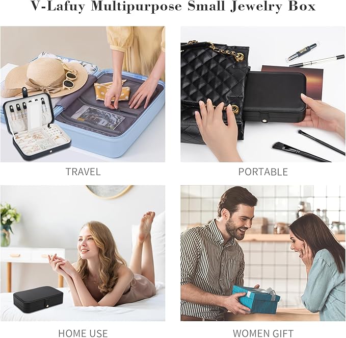 Small Jewelry Box, Travel Jewelry Case Portable Jewelry Boxes for Women, 2-Layer Jewelry Travel Organizer, Gift for Women Girls, Black B