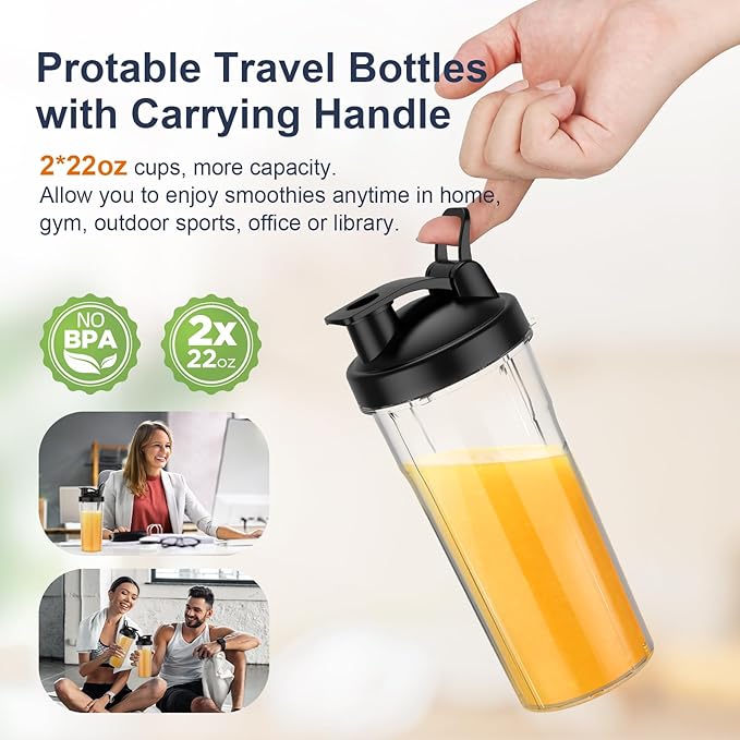 KOIOS Smoothie Blender, 900W Personal Blender for Shakes and Smoothies for Kitchen with 2 No-BPA 22oz Portable Cups, Single Serve Smoothies Maker Mixer for Juices, Nutritious Recipe (Grey Blue)