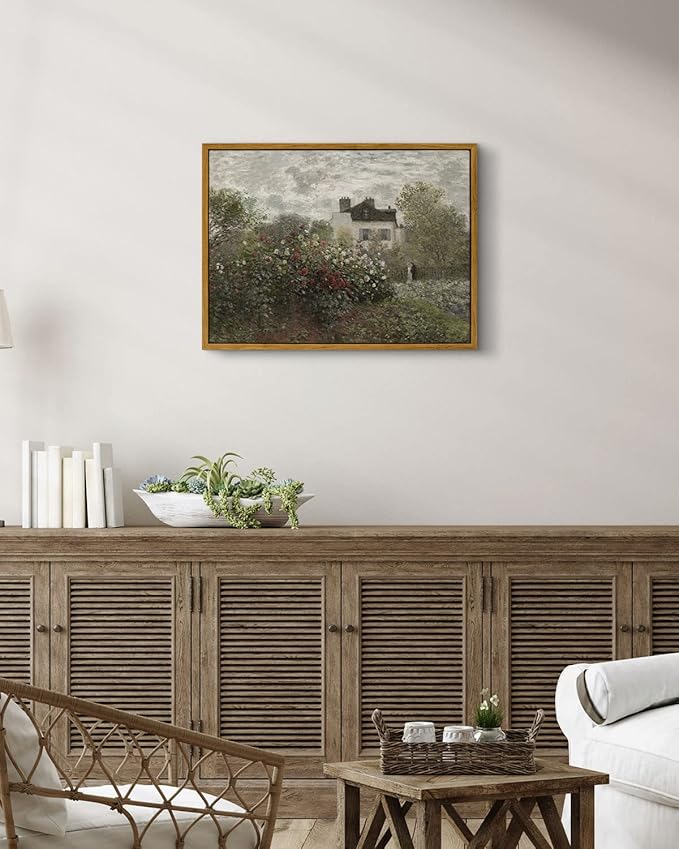 InSimSea Framed Canvas Wall Art Vintage Decor, Classical Home Room Decor The Artist's Garden in Argenteuil by Claude Monet, Kitchen Office Farmhouse Bathroom Decor Wall Art, 12"x16"