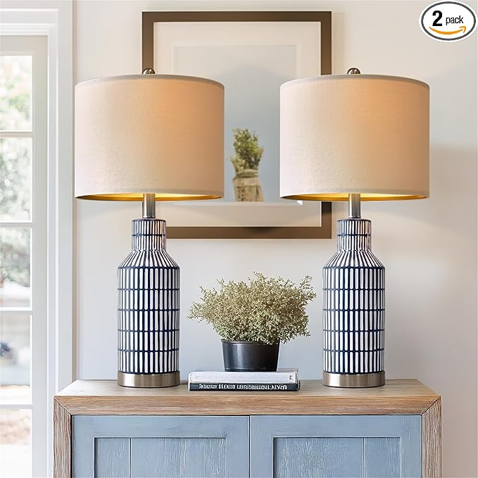 25" Modern Ceramic Lamps Single Table Lamp for Living Room Bedroom Farmhouse Nightstand Bedside Lamps