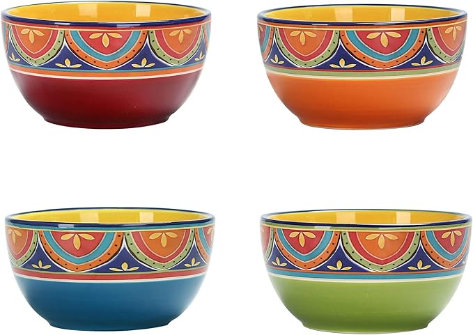 Bico Tunisian Cereal Bowls Set of 4, 26 oz Deep Ceramic Soup Bowls for Cereal, Salad, Noodles, Kitchen, Microwave and Dishwasher Safe, Gift for Housewarming and Thanksgiving