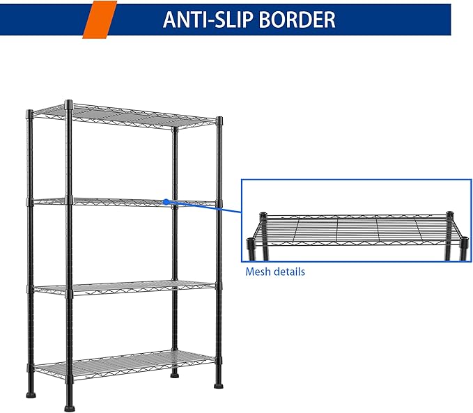 REGILLER 4-Wire Shelving Metal Storage Rack Adjustable Shelves,Standing Storage Shelf Units for Laundry Bathroom Kitchen Pantry Closet(Black,14.1" D x 30" W x 54" H)