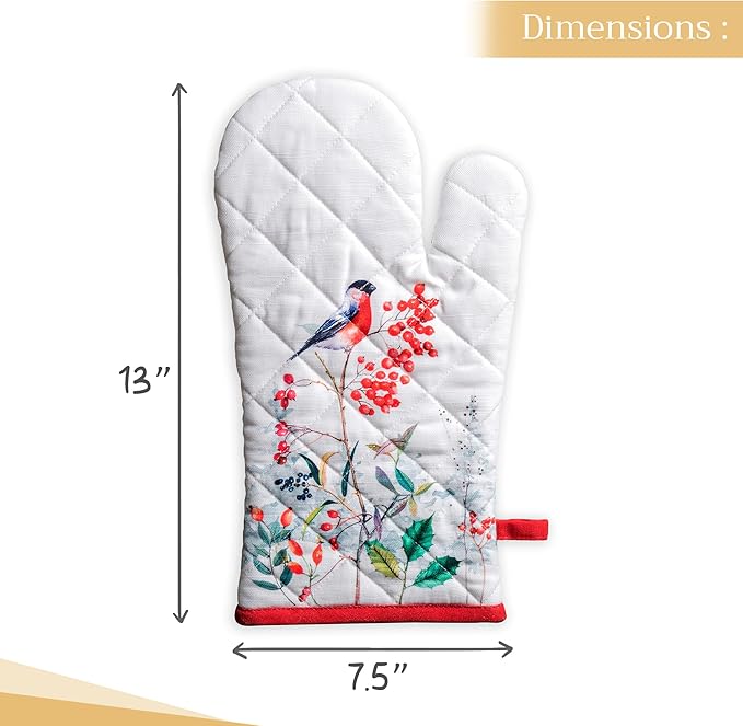Maison d' Hermine Oven Gloves 100% Cotton Oven Mitt 7" x 13" with Loop Heat Resistant BBQ Cooking Gloves for Thanksgiving Christmas Decorations Baking Handling Hot Pans (Pack of 1, Morzine)