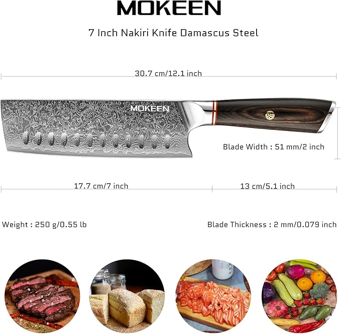 Nakiri Knife 7 Inch, 67 Layers VG10 Damascus Steel Kitchen Knife for Slicing Cutting Meat Vegetable - PakkaWood Handle Cleaver Chef Knife for Home Cooking Gift Box