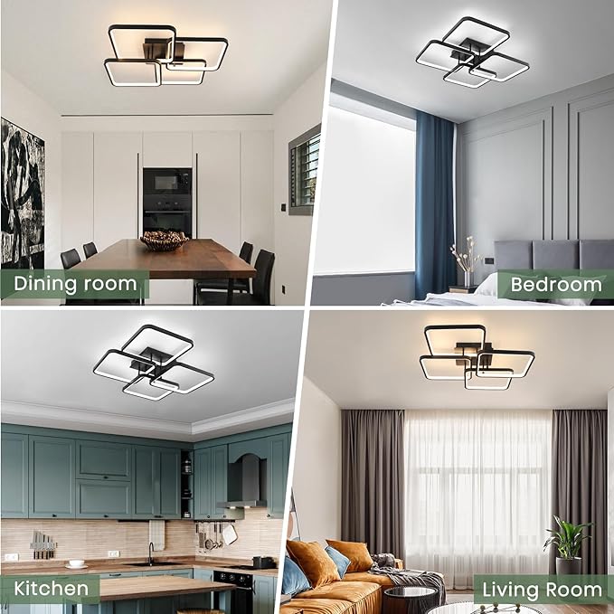 Modern Led Ceiling Light Fixtures for Living Room, Dimmable Square Ceiling Lighting Fixture with Remote Control, 3 Colors Flush Mount Ceiling Light for Dining Room, Kitchen, Living Room