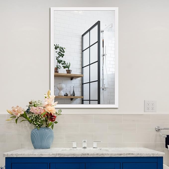 BOMINICA Rectangular Wall Mirror 24” x 36” Bathroom Mirror Framed Wall Mirror for Living Room, Vanity, White