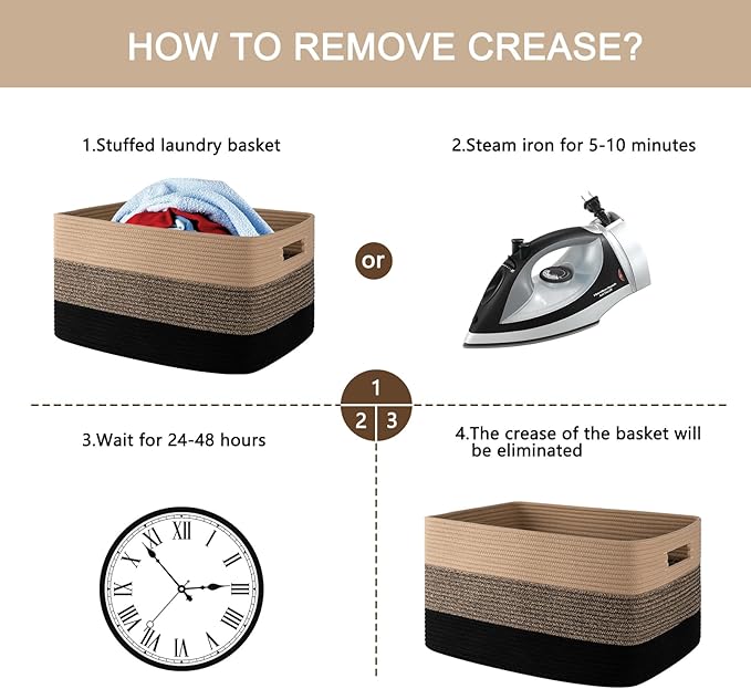 OIAHOMY Large Blanket Basket, 22”x17”x12” Rectangle Woven Baskets, Nursery Blanket Storage Living Room, Toy Storage With Handle, Large Baskets for Organizing-Yellow Black